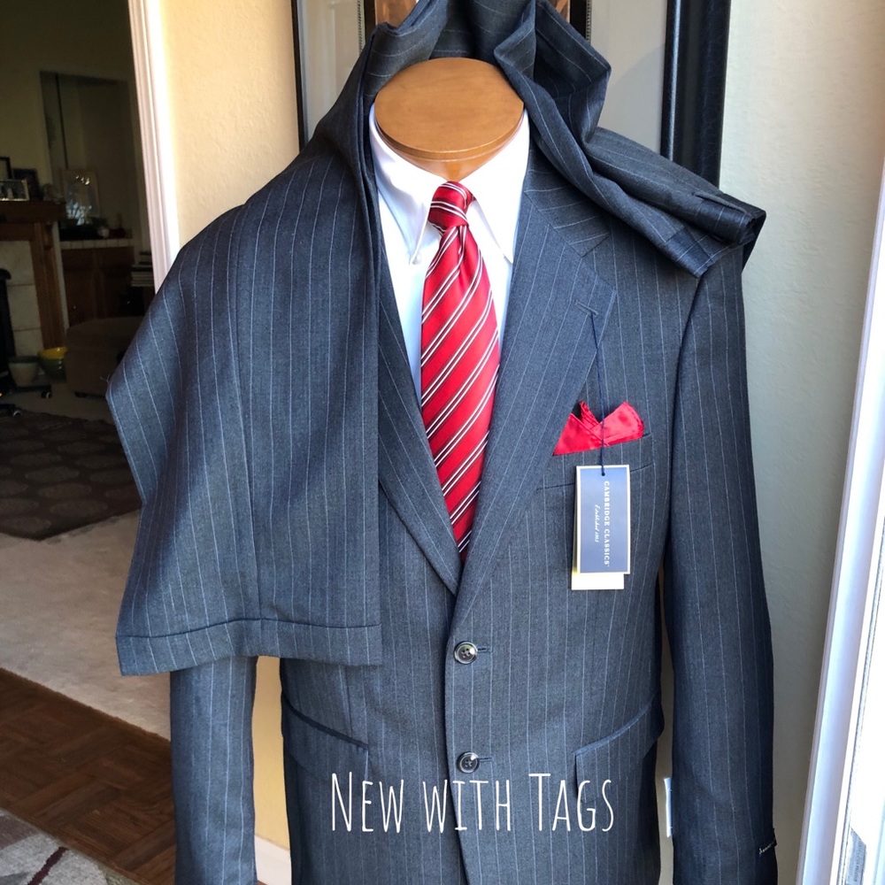 NEW Cambridge Classics 2 Pc Charcoal Pinstripe 40R - Picture 3 of 16